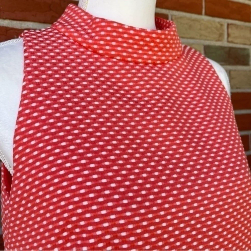 Tahari ASL Polka Dot Orange White A-line Sleeveless Mini Shift Dress 👗 - Picture 2 of 9